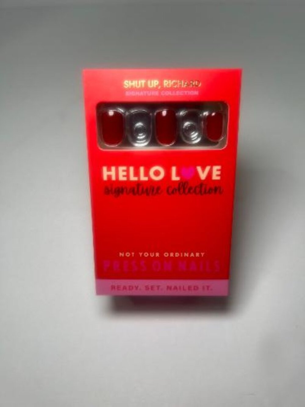Hello Love Press On Nails Shut Up, Richard (Deep Red Shiny) Partial Set READ